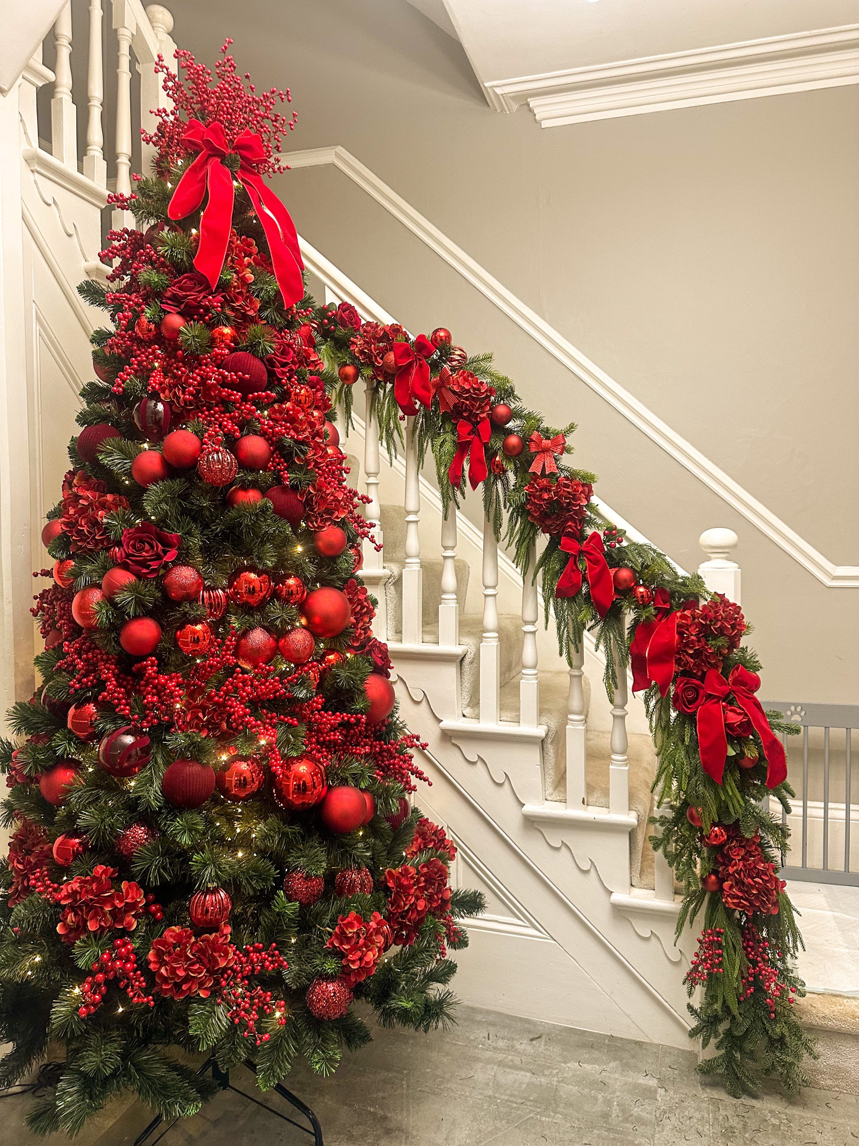 Christmas tree and staircase garland
